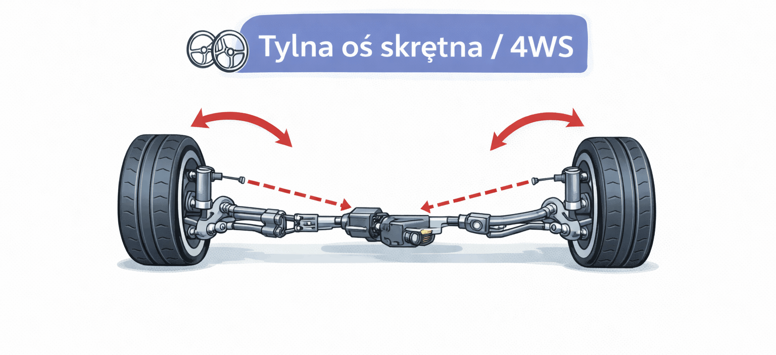 Tylna oś skrętna 4WS – schemat działania zawieszenia i skrętu tylnej osi